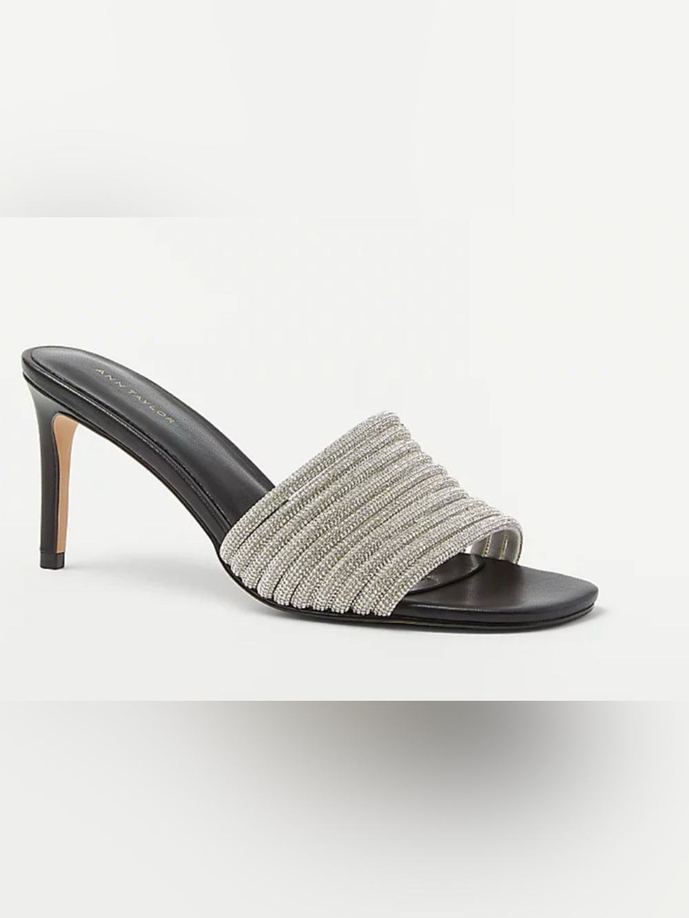 NEW ANN TAYLOR BLACK CRYSTAL TUBE MULE SANDALS HIGH HEELS PUMPS SHOES SZ 6.5